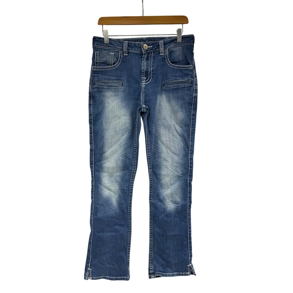 Cowgirl Tuff Co Edgy Natural Waist Bootcut Jeans Blue Embroidered W29